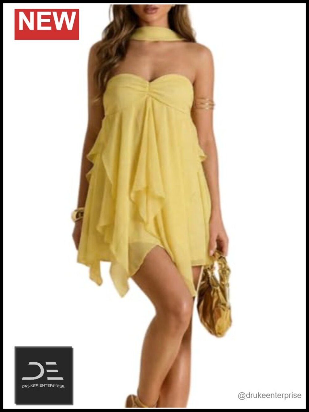Floerns Women's Cut Out Halter Dress Chiffon Sleeveless Layered Ruffle
